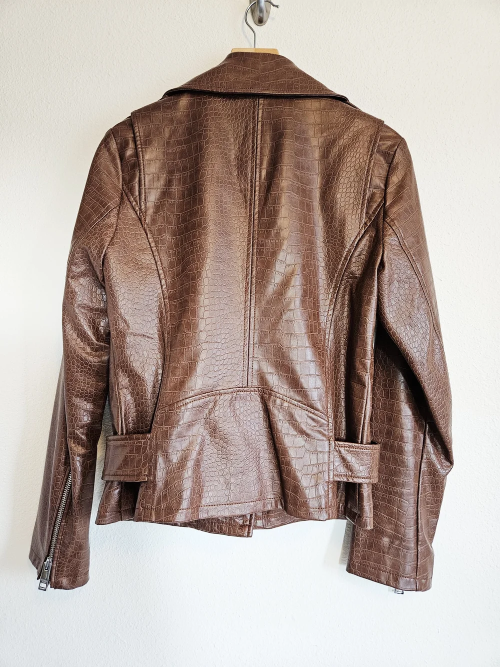 Michael Kors Women's Brown Faux Croc Moto Jacket with Belt